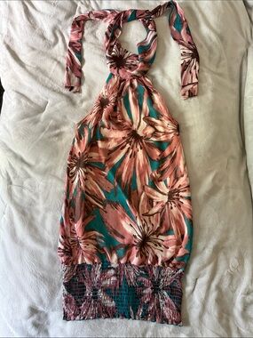 Joyce Leslie Floral Halter Top | Smocked Waist | Tropical Print Y2K- Small - New